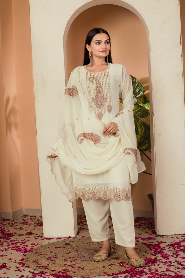 Designer Wear Trending Top With Printed Work And Real Mirror Work With Plazzo And Dupatta Set