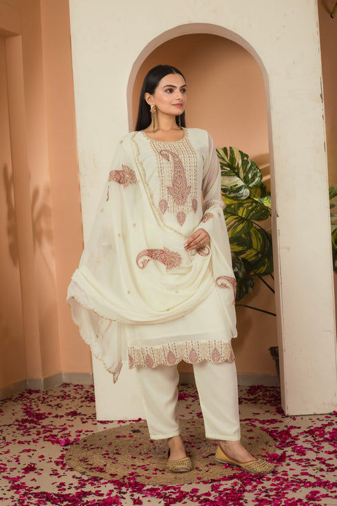 Designer Wear Trending Top With Printed Work And Real Mirror Work With Plazzo And Dupatta Set
