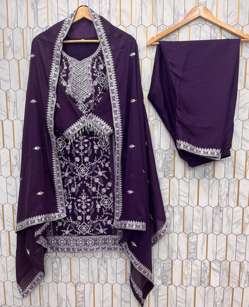 New Design Wear Sequence Embroidery Top And Farsi Plazzo With Dupatta
