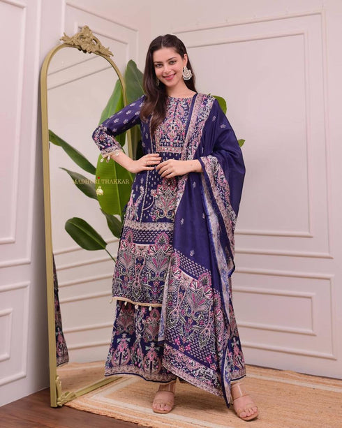 Designer Wear Trending Top With Printed Work With Mirror Work With Pent And Dupatta Set