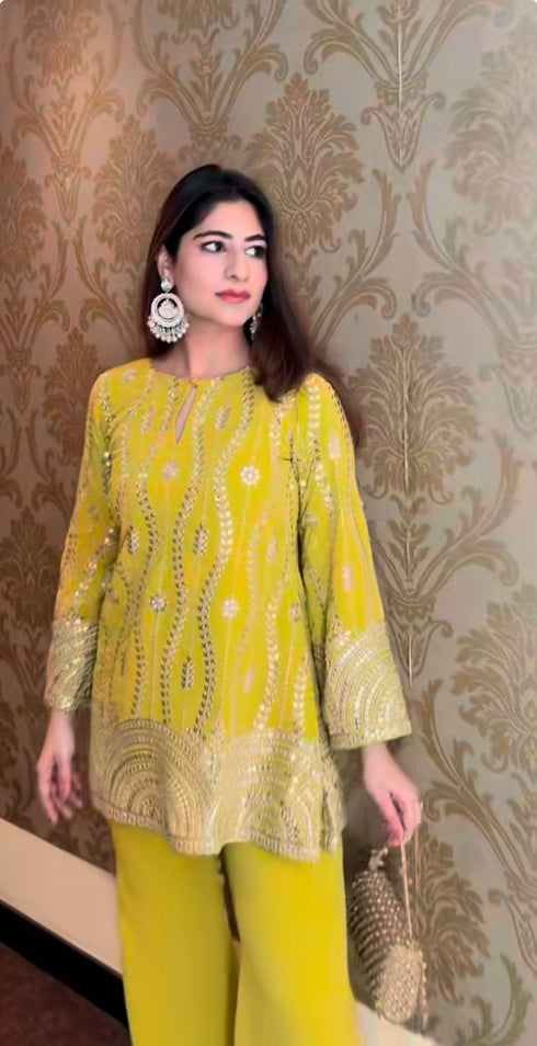 New Launch Exclusive Designer Sequence Embroidery Work Top And Plazzo