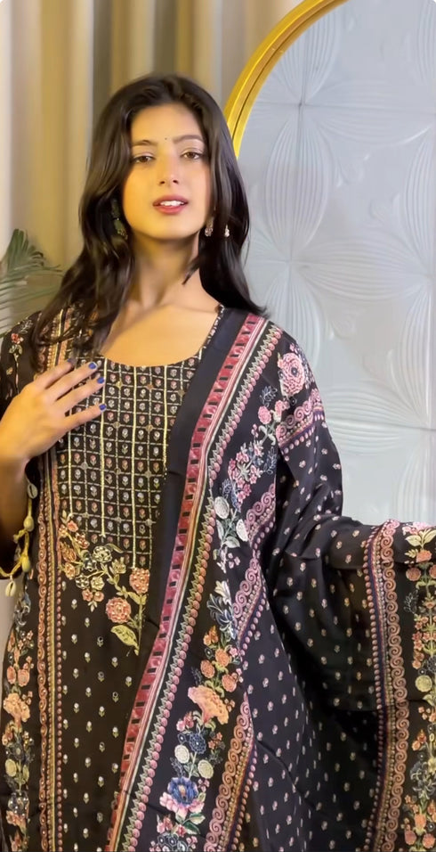 Designer Wear Trending Top With Printed Work With Mirror Work With Pent And Dupatta Set