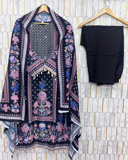 Designer Wear Trending Top With Printed Work With Mirror Work With Pent And Dupatta Set